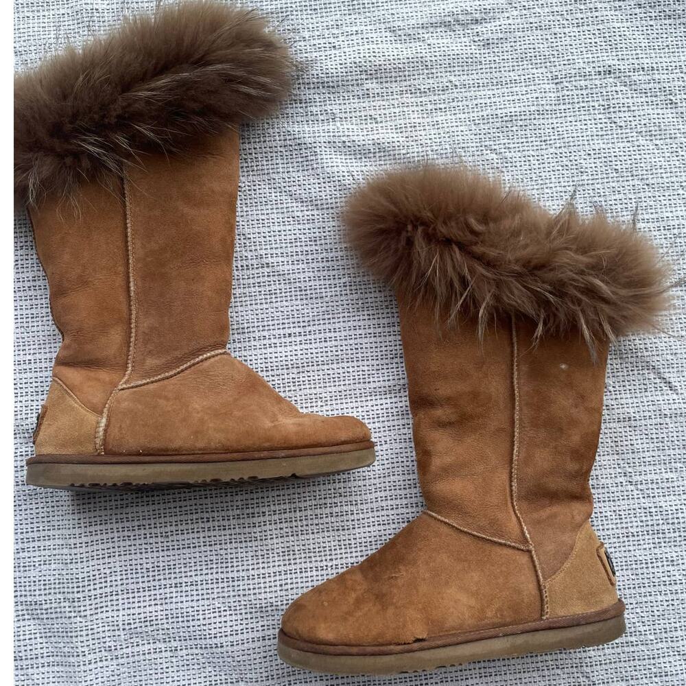 AUSTRALIA LUXE COLLECTIVE Foxy tall real raccoon fur shearling pull on boots